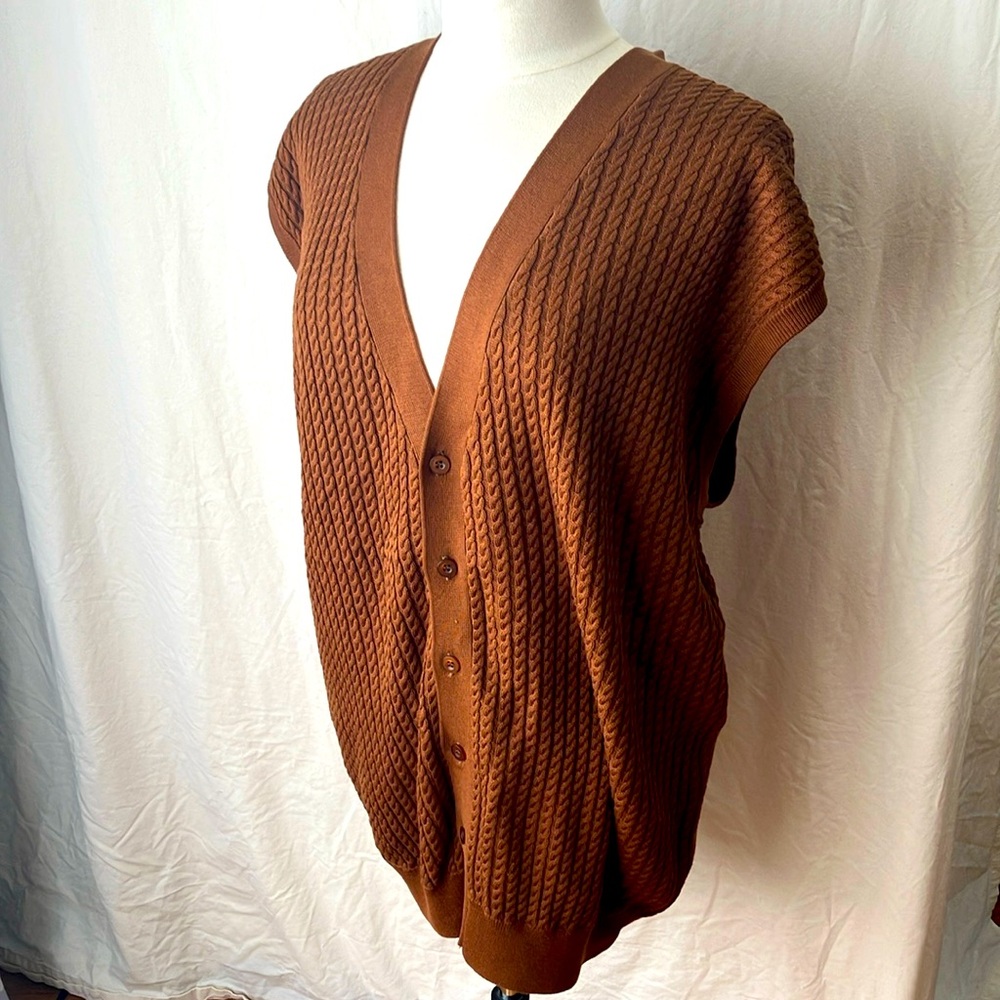 Tulliano Women’s 3XL Sleeveless Tan Silk Cotton Cardigan Vest Lightweight Knit